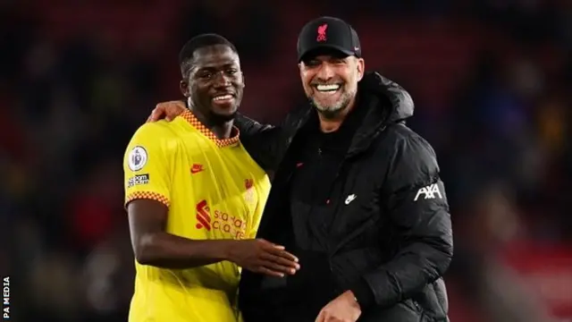 Ibrahima Konate and Jurgen Klopp