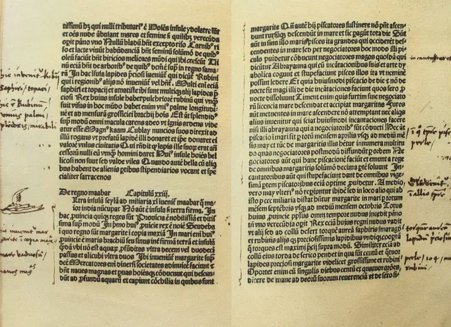 El ejemplar de "El libro de las maravillas del mundo" o "Los viajes de Marco Polo" traducido al latín y anotado por Cristóbal Colón.