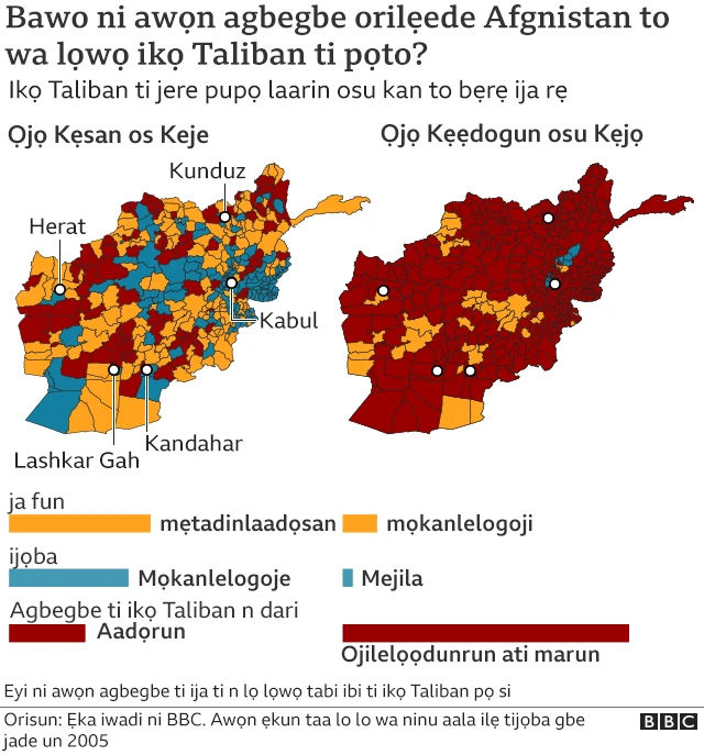 Akojọpọ awọn agbegbe to ti bọ sọwọ ikọ ọlọtẹ Taliban
