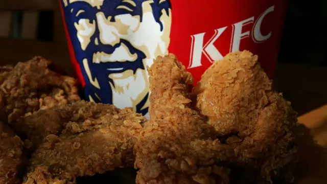 A bucket of KFC Extra Crispy fried chicken