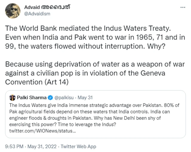 دریائے سندھ، انڈیا، پاکستان، پانی