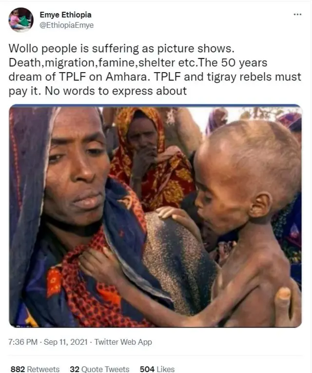 لقطة لتغريدة مع صورة من إقليم الصومال