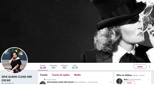 Cuenta de Twitter de una seguidora de Glenn Close