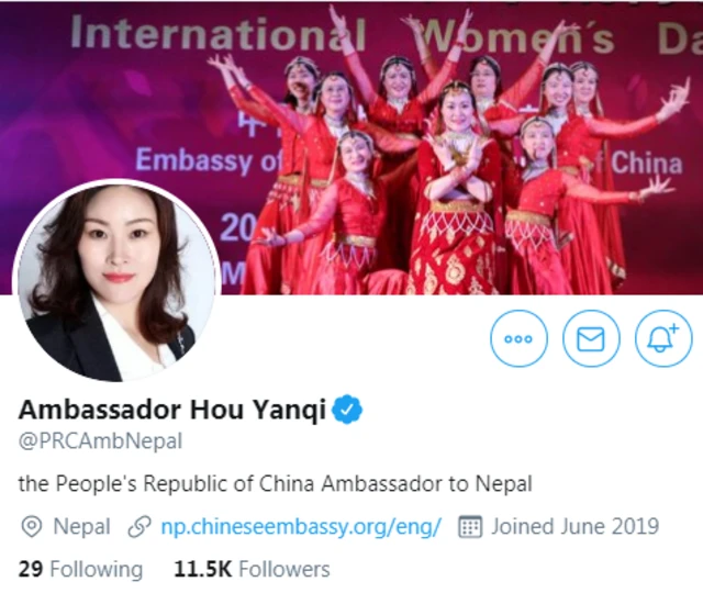 नेपालका लागि चिनियाँ राजदूतले पनि हालै ट्विटरमा खाता खोलेकी छन्