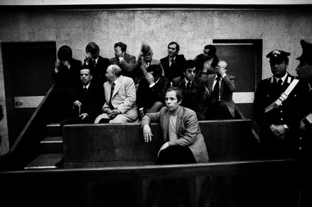 Trial of the 114. The boss Gaetano Fidanzati is in the forefront, Palermo, 1978