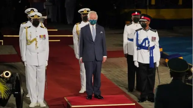 The Prince of Wales arrives at Heroes Square in Bridgetown, Barbados, for the Presidential Inauguration Ceremony,