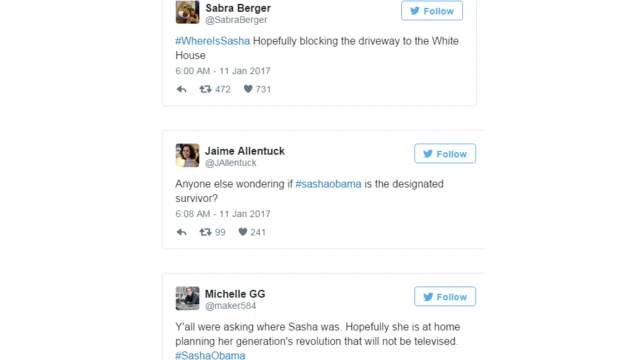 Ujumbe wa Twitter uliotumwa na baadhi ya raia nchini Marekani wakitaka kujua Sasha aliko