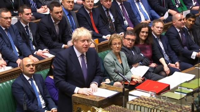 英国首相鲍里斯·约翰逊在议会就脱欧协议草案讲话