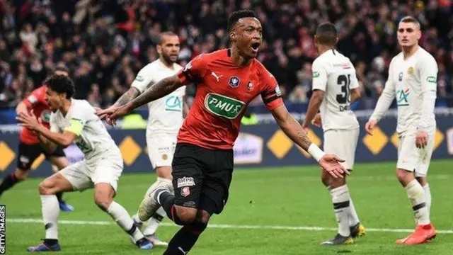 Le défenseur central mozambicain Edson Mexer lors de la finale PSG-Rennes