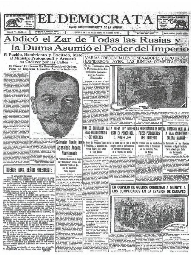 Мексиканская газета El Democrata - 16 марта 1917 год