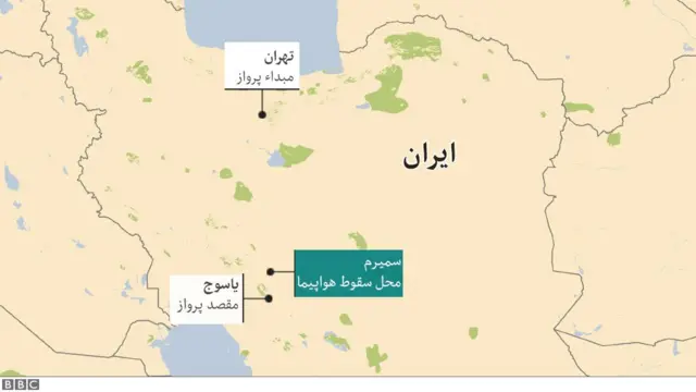 نقشه محل سقوط هواپیما