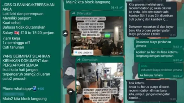 Iklan lowongan kerja lewat calo di Inggris