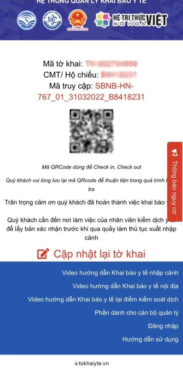Bản khai y tế online dành cho người nước ngoài nhập cảnh vào Việt Nam
