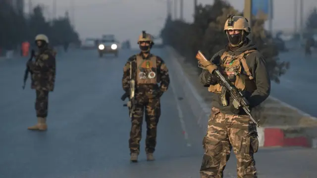 Afghan security forces keeps watch near the Intercontinental Hotel following an attack in Kabul on January 21, 2018.