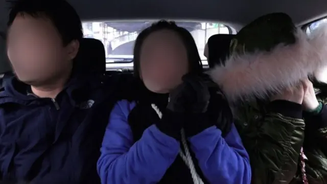 After escaping from the apartment in Yanji, Mira (C) and Jiyun (R) travelled to a nearby safe house with a volunteer (L) from the charity, Durihana