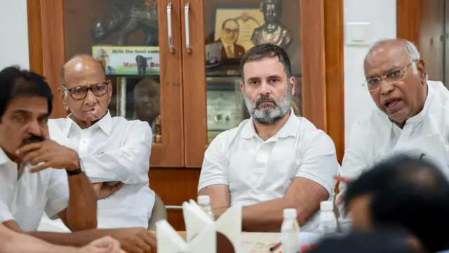 शरद पवार, राहुल गांधी और मल्लिकार्जुन खड़गे.