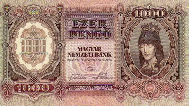 1.000 pengő1943, a cédula mais alta até a hiperinflação