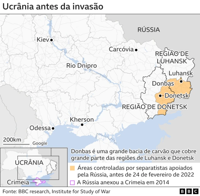 Mapa da Ucrânia antes da invasão russa