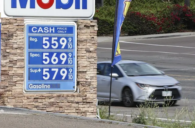 табло с ценами на бензин на заправке в США