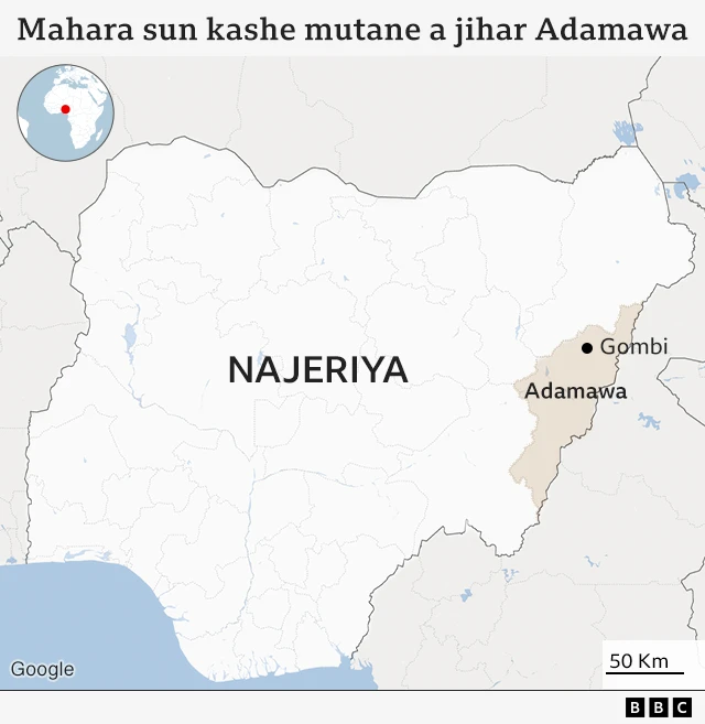 Taswirar inda mayaƙa suka kai hari a ajihar Adamawa