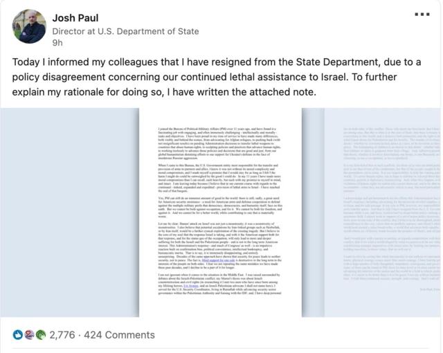 Josh Paul's resignation explanation
