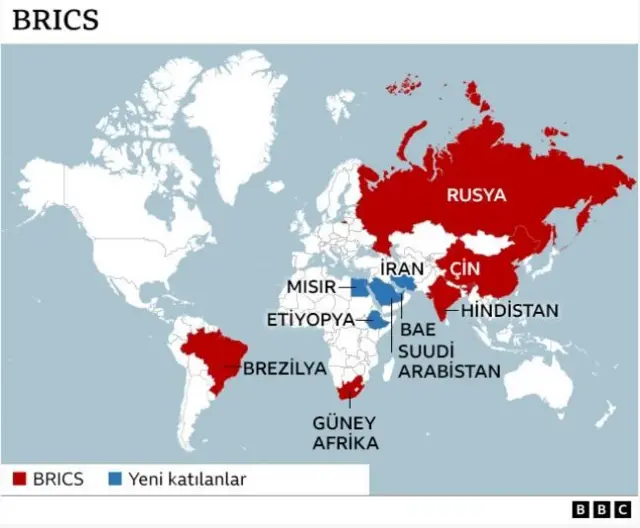BRICS üyelerini gösteren harita
