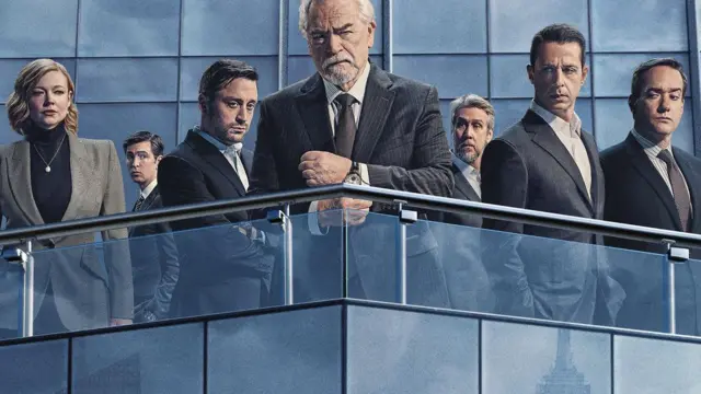 Cartaz da série Succession, mostrando o elenco de pé