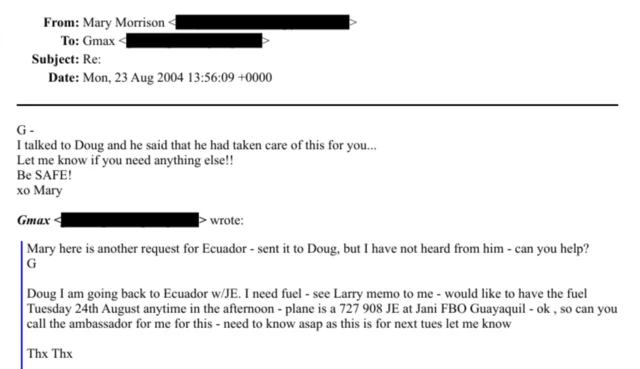 Emails mostram viagem de Epstein a Guaiaquil, Equador, na mesma data do concurso de Brunel