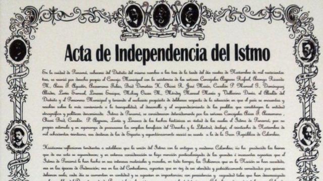 Imagen del acta de independencia del Istmo