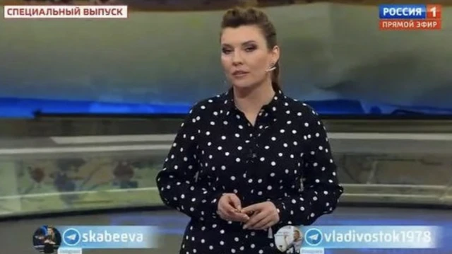 A apresentadora da TV estatal russa Olga Skabeyeva