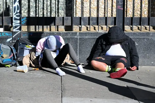 SAN FRANCISCO, UNITED STATES - FEBRUARY 26: Homeless people are seen as the City fighting with fentanyl problems in San Francisco, California, United States on February 26, 2024. (Photo by Tayfun Coskun/Anadolu via Getty Images)