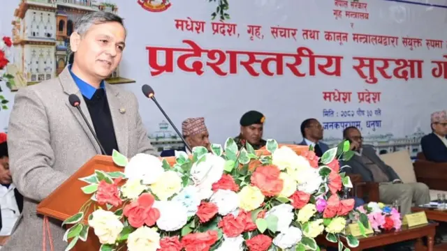 प्रादेशिक सुरक्षा बैठकमा सम्बोधन गर्दै गृहमन्त्री ओमप्रकाश अर्याल