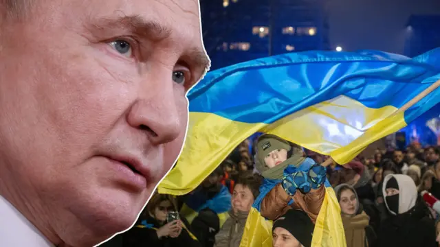 Hình ông Putin và hình người Ukraine biểu tình