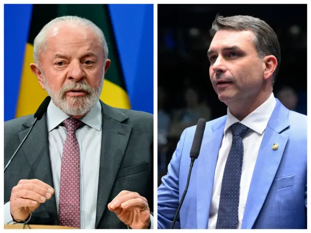 Fotos de Lula e Flávio Bolsonaro montadas lado a lado