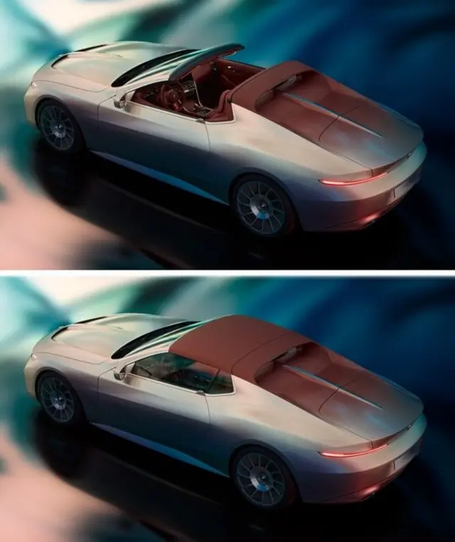 سقف چرمی ماشین دو تکه است و دستی نصب می‌شود