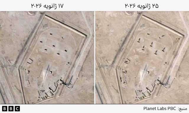 تصاویر ماهواره‌ای پایگاه هوایی عدید در قطر در ۱۷ ژانویه و ۲۵ ژانویه ۲۰۲۶
