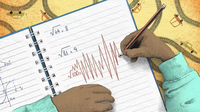 वहीवर लाल रंगात डेसिबलचा आकार काढणारा हात 