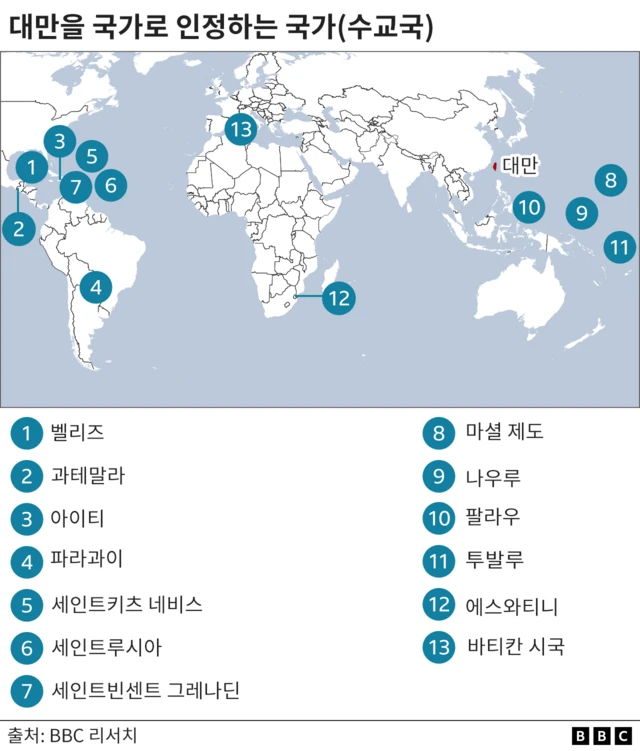 대만 수교국 목록과 위치