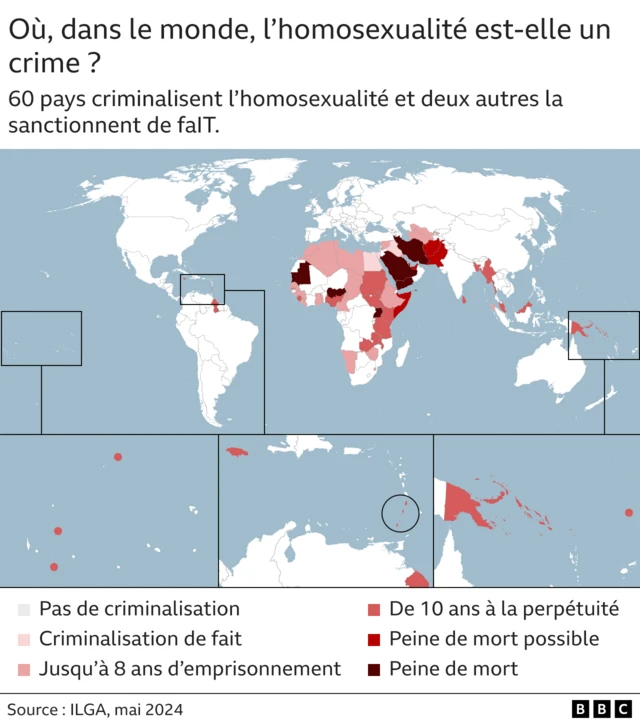 Carte montrant où l'homosexualité est un crime