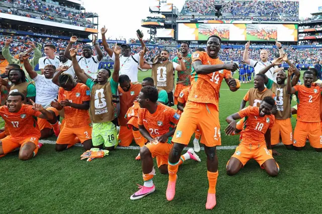 Les joueurs de la Côte d'Ivoire célèbrent la victoire 2-0 de leur équipe lors du match du groupe E de la Coupe du Monde de la FIFA 2026 les opposant à Curaçao. 