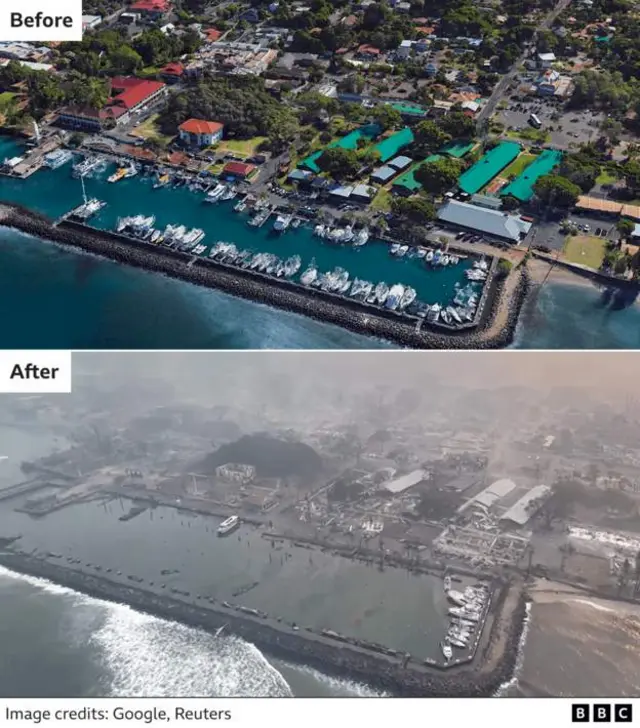 Boat marina and e surroundings wey don turn to ashes