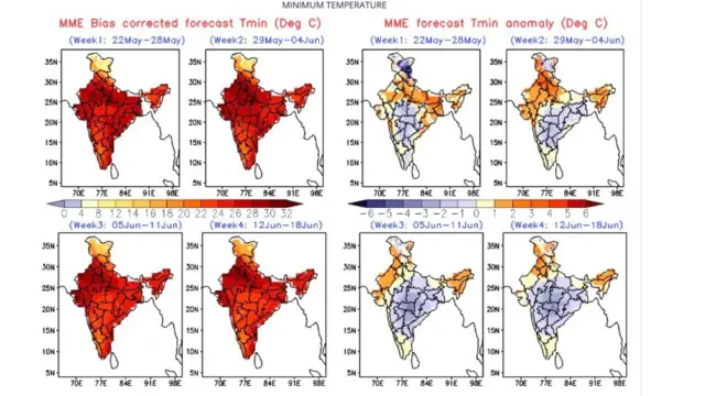 पुढच्या चार आठवड्यांसाठी किमान तापमानाचा अंदाज