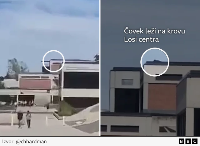 убиство чарлија кирка, цхарлие кирк, особа се креће по крову после убиства чарлија кирка