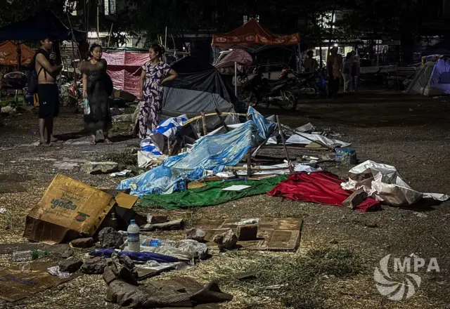 လေပြင်းတိုက်၊ မိုးသည်းတာကြောင့် ငလျင်ဒဏ်သင့် ပြည်သူတွေရဲ့ ယာယီတဲတွေ ပျက်စီးခဲ့ပါတယ်