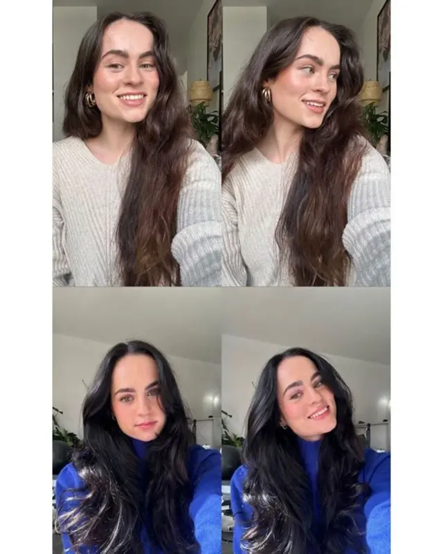 Tabitha Lofts'un gri ve mavi kıyafetlerle selfileri 