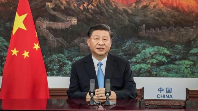 Xi Jinping falando por vídeo durante a 75ª Assembleia Geral das Nações Unidas, em setembro de 2020