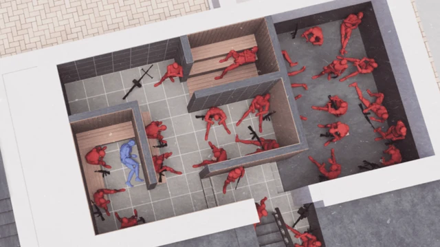 Российские солдаты расположились в доме - схематичное изображение, в одной из комнат пленный