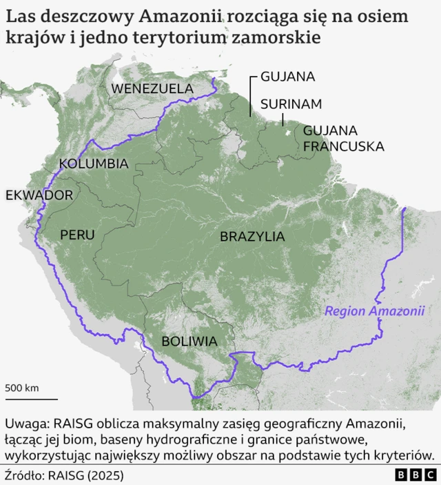 Mapa pokazująca położenie lasu deszczowego Amazonii