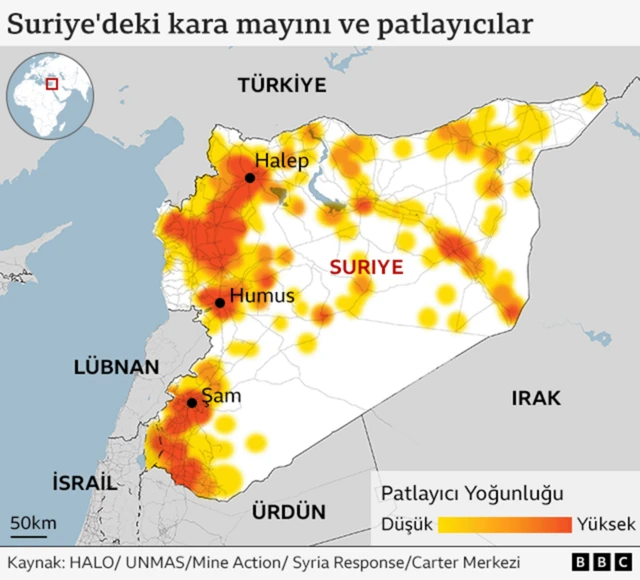 Suriye'de mayın riski haritası