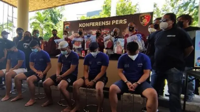 Lima tersangka kasus dugaan penganiayaan mahasiswa PIP Semarang hingga tewas, Jumat (10/9/2021).